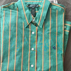 Lauren Ralph Lauren Men's Shirt with Green and Orange Stripes